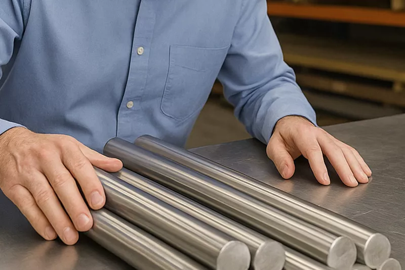 客户在工厂仓库挑选马氏体型不锈钢材料