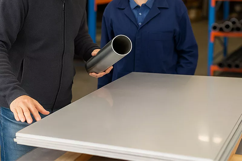 客户正在孔方金属仓库选购双相不锈钢材料