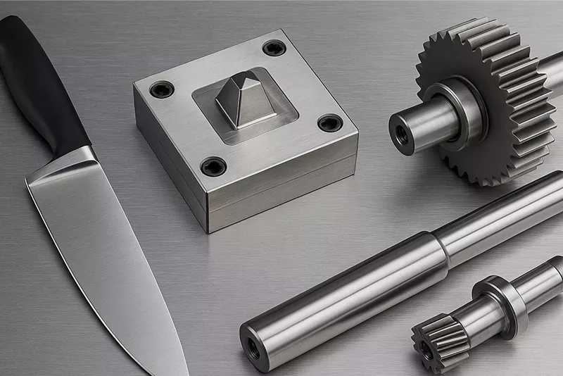 高强度应用场景图（刀具、模具、轴、机械零件）