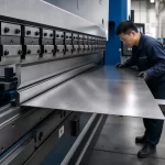 中国工人在折弯设备旁进行316L不锈钢板冷加工成形